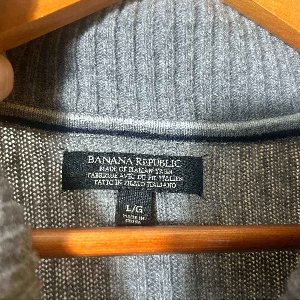 Banana Republic Men’s Wool Italian Yarn Shawl Collar Sweater Ribbed Gray‎ Size L